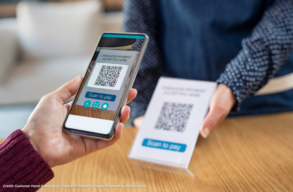 Customer Hand Scanning Qr Code with Phone for Digital Payment by Rido (Canva)